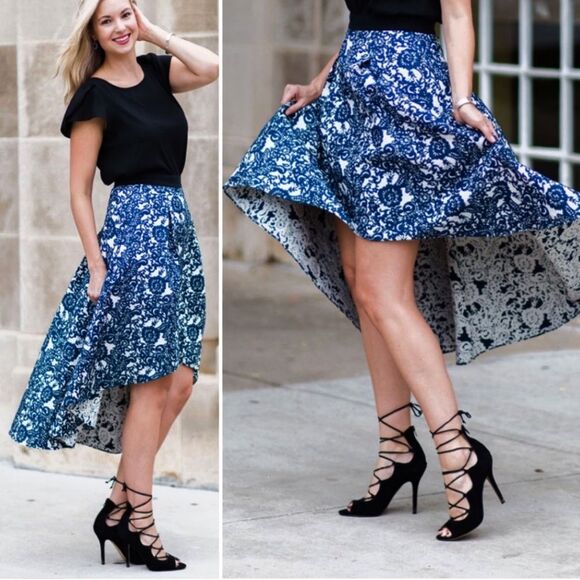 Anthropologie Sachin + Babi Women's Skirt Size 2 Navy & White Floral Flowy Hi Lo - Picture 16 of 16